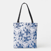 Batik Blue en White geïllustreerd Floral Pattern Tote Bag (Achterkant)