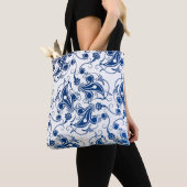 Batik Blue en White geïllustreerd Floral Pattern Tote Bag (Dichtbij)