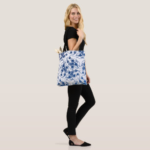 Batik Blue en White geïllustreerd Floral Pattern Tote Bag
