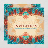 Batik Exotic Square Birthday / Special Invites Kaart (Voorkant / Achterkant)