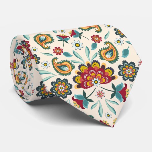 Batik Floral Boho Indonesische stijl Stropdas (Opgerold)