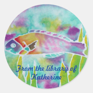 Batik Hinalea Wrasse Vis Aangepaste Naam Boekplate Ronde Sticker