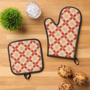 Batik Kawung, Indonesisch patroon, Javaans, Etnisc Ovenwant & Pannenlap Set