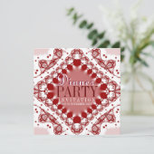 Batik Lace Red White Dinner Party-uitnodigingen Kaart (Staand voorkant)
