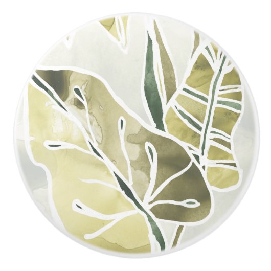 Batik Leaves Keramische Knop (Voorkant)