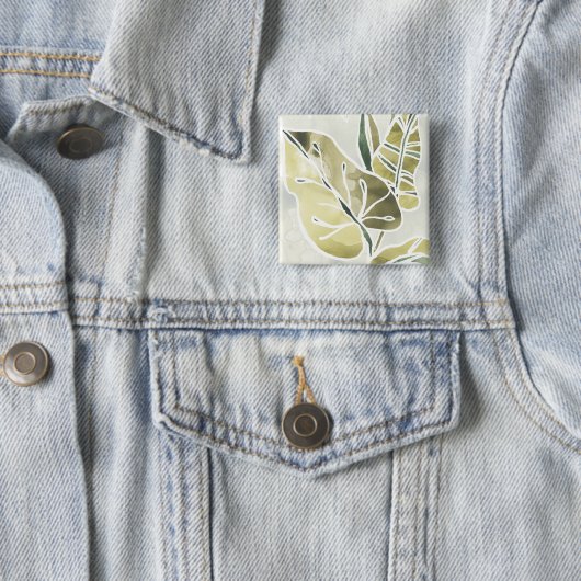 Batik Leaves Vierkante Button 5,1 Cm (In situ)