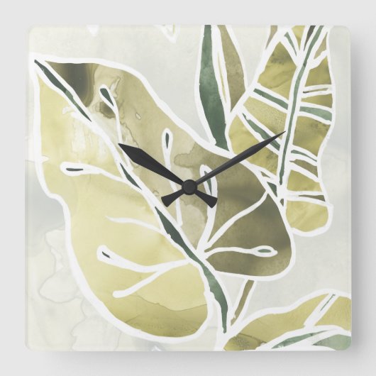 Batik Leaves Vierkante Klok (Voorkant)