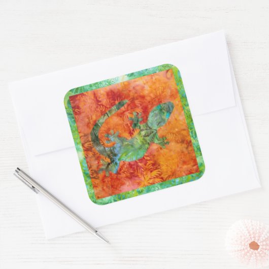 Batik Lizard Vierkante Sticker (Envelop)