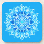 Batik Mandala Bloem in Turquoise Bier Onderzetter (Voorkant)