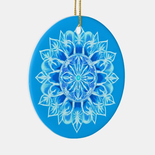 Batik Mandala Bloem in Turquoise Keramisch Ornament (Rechts)