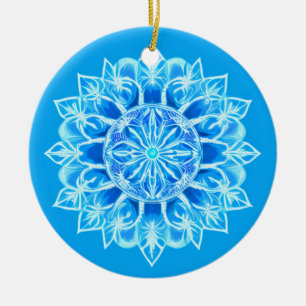 Batik Mandala Bloem in Turquoise Keramisch Ornament