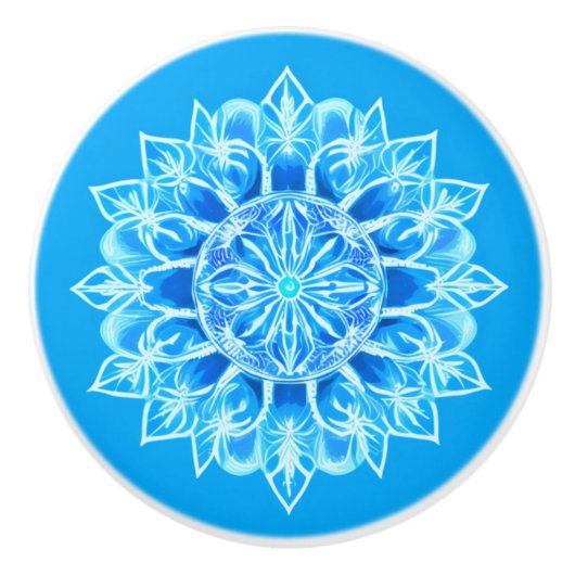 Batik Mandala Bloem in Turquoise Keramische Knop (Voorkant)