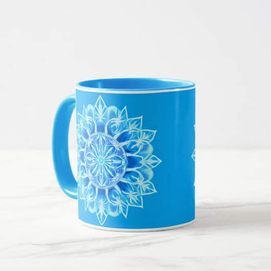 Batik Mandala Bloem in Turquoise Mok (Voorkant links)