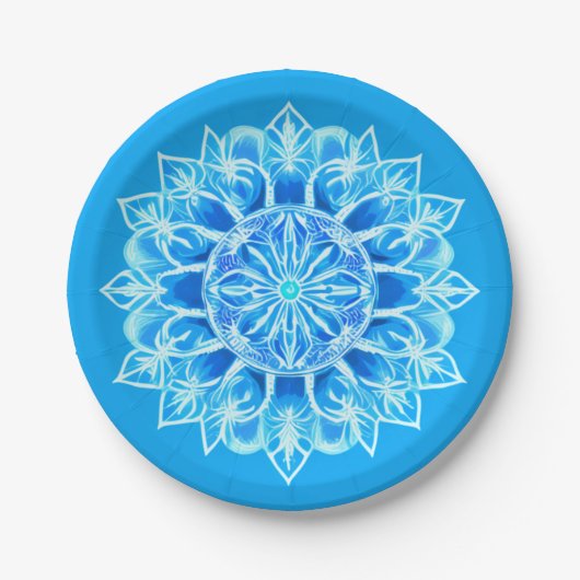 Batik Mandala Bloem in Turquoise Papieren Bordje (Voorkant)