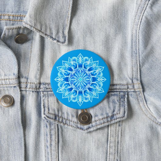 Batik Mandala Bloem in Turquoise Ronde Button 7,6 Cm (In situ)