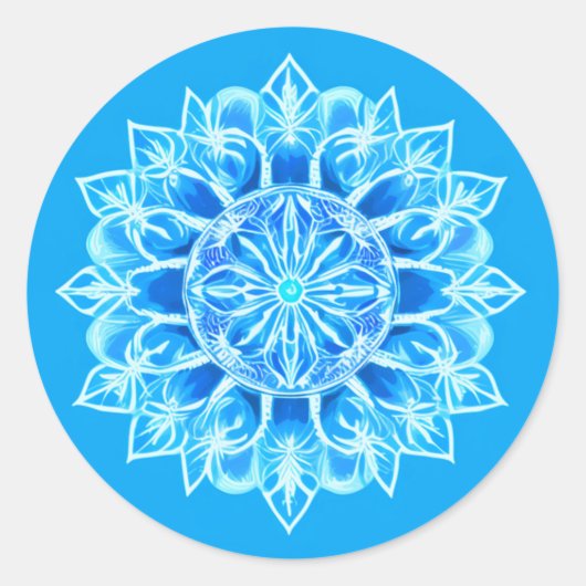 Batik Mandala Bloem in Turquoise Ronde Sticker (Voorkant)