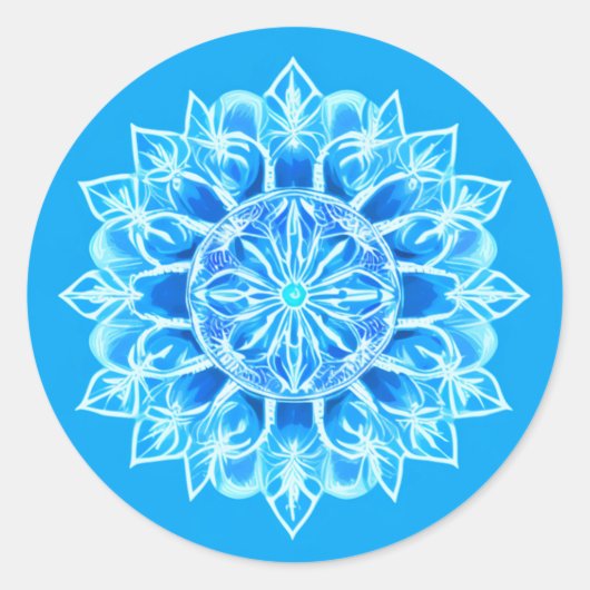Batik Mandala Bloem in Turquoise Ronde Sticker (Voorkant)
