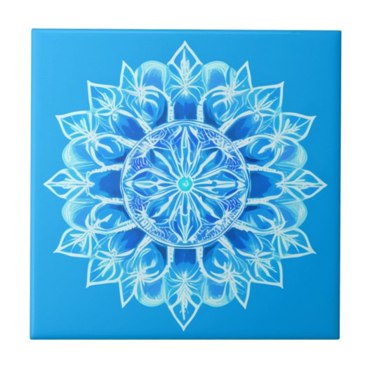 Batik Mandala Bloem in Turquoise Tegeltje (Voorkant)