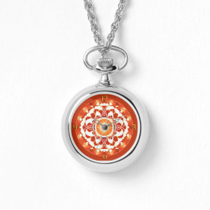 Batik Mandala Patroon in Roest Rood Horloge