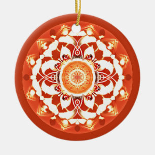 Batik Mandala Patroon in Roest Rood Keramisch Ornament