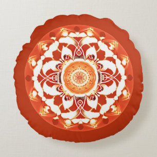 Batik Mandala Patroon in Roest Rood Rond Kussen