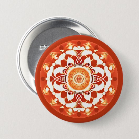 Batik Mandala Patroon in Roest Rood Ronde Button 7,6 Cm (Voorkant /achterkant)