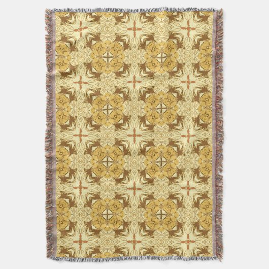 Batik Mandala Pattern Mustard Gold en Brown Deken (Voorkant Verticaal)
