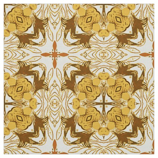 Batik Mandala Pattern Mustard Gold en Brown Stof (Swatch)