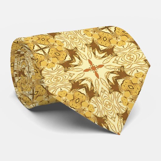 Batik Mandala Pattern Mustard Gold en Brown Stropdas (Opgerold)