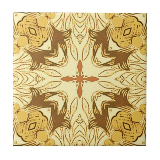 Batik Mandala Pattern Mustard Gold en Brown Tegeltje (Voorkant)
