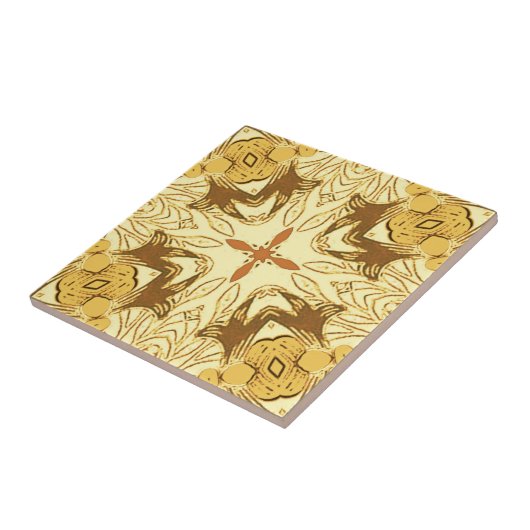 Batik Mandala Pattern Mustard Gold en Brown Tegeltje (Zijkant)
