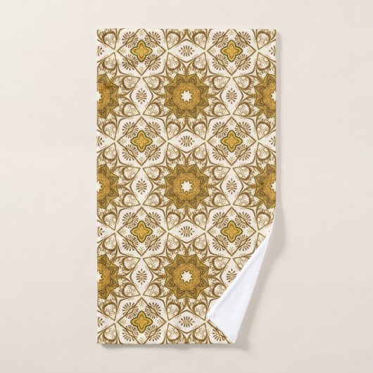 Batik Mandala Pattern Mustard Gold en Cream Bad Handdoek (Handdoek)