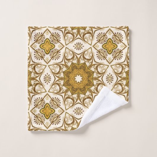 Batik Mandala Pattern Mustard Gold en Cream Bad Handdoek (Wasdoekje)