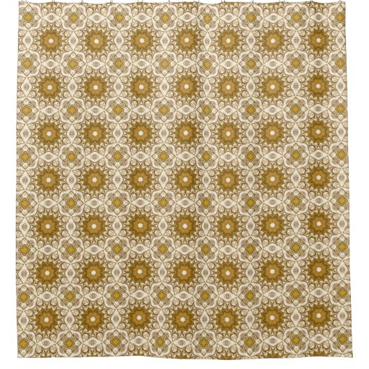 Batik Mandala Pattern Mustard Gold en Cream Douchegordijn (Voorkant)
