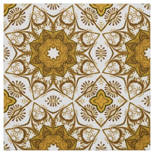 Batik Mandala Pattern Mustard Gold en Cream Stof (Swatch)