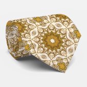 Batik Mandala Pattern Mustard Gold en Cream Stropdas (Opgerold)