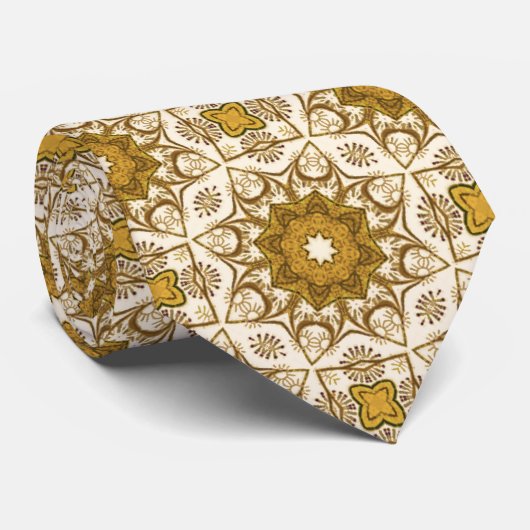 Batik Mandala Pattern Mustard Gold en Cream Stropdas (Opgerold)
