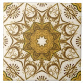 Batik Mandala Pattern Mustard Gold en Cream Tegeltje (Voorkant)
