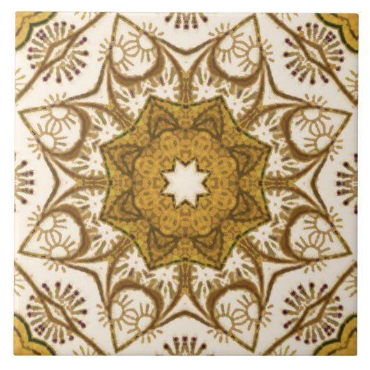 Batik Mandala Pattern Mustard Gold en Cream Tegeltje (Voorkant)