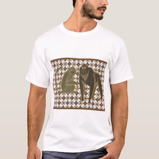 Batik Monkeys in Retro-stijl met stampatronen T-shirt (Voorkant)