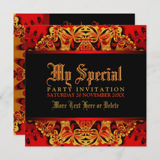 Batik Oerwoud Red+Black Party uitnodiging (Voorkant / Achterkant)