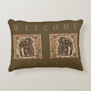Batik Olifant Vintage Stijl Design,Olifant Retro Accent Kussen