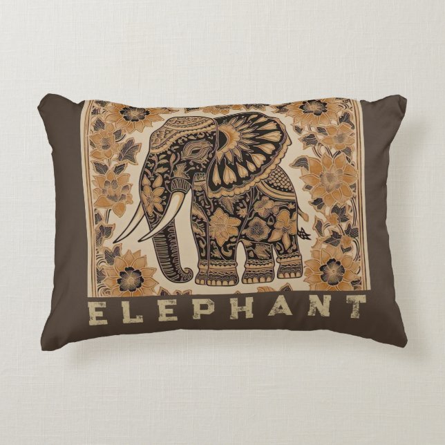 Batik Olifant Vintage Stijl Design, Retro Accent Kussen (Voorkant)