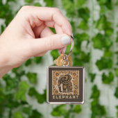 Batik Olifant Vintage Stijl Design, Retro Sleutelhanger (Hand)