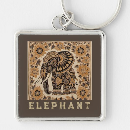 Batik Olifant Vintage Stijl Design, Retro Sleutelhanger (Voorkant)