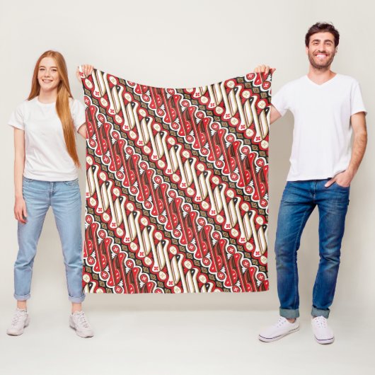 Batik Parang Naadloos Patroonrood Fleece Deken (In situ)