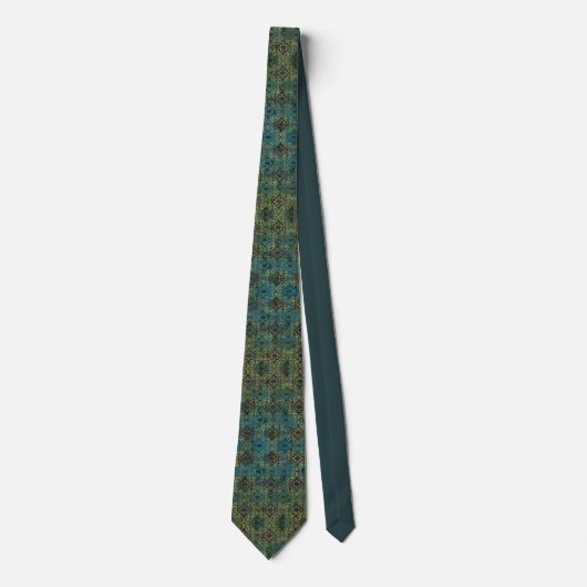 Batik Scroll Emerald and Gold Stropdas (Voorkant)