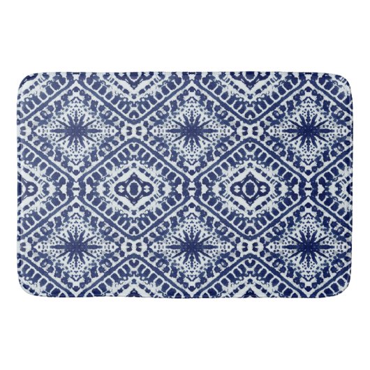 Batik Star n Diamond Shibori Indigo Blue Patroon Badmat (Voorkant)