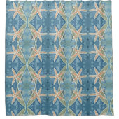 Batik Starfish & Kelp in Bright Blues & Tans Douchegordijn (Voorkant)