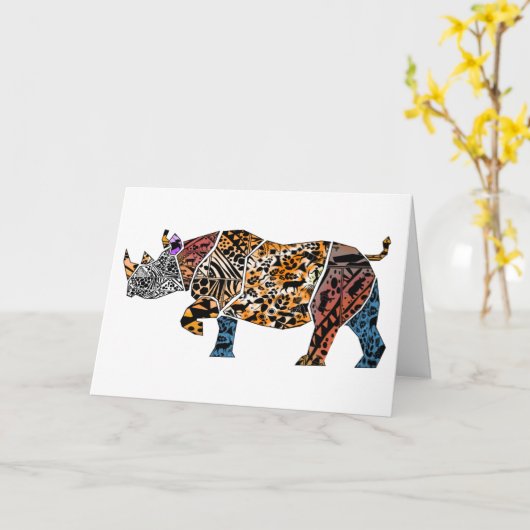 Batik stijl Black Rhino Verjaardag Kaart (Gele Bloem)